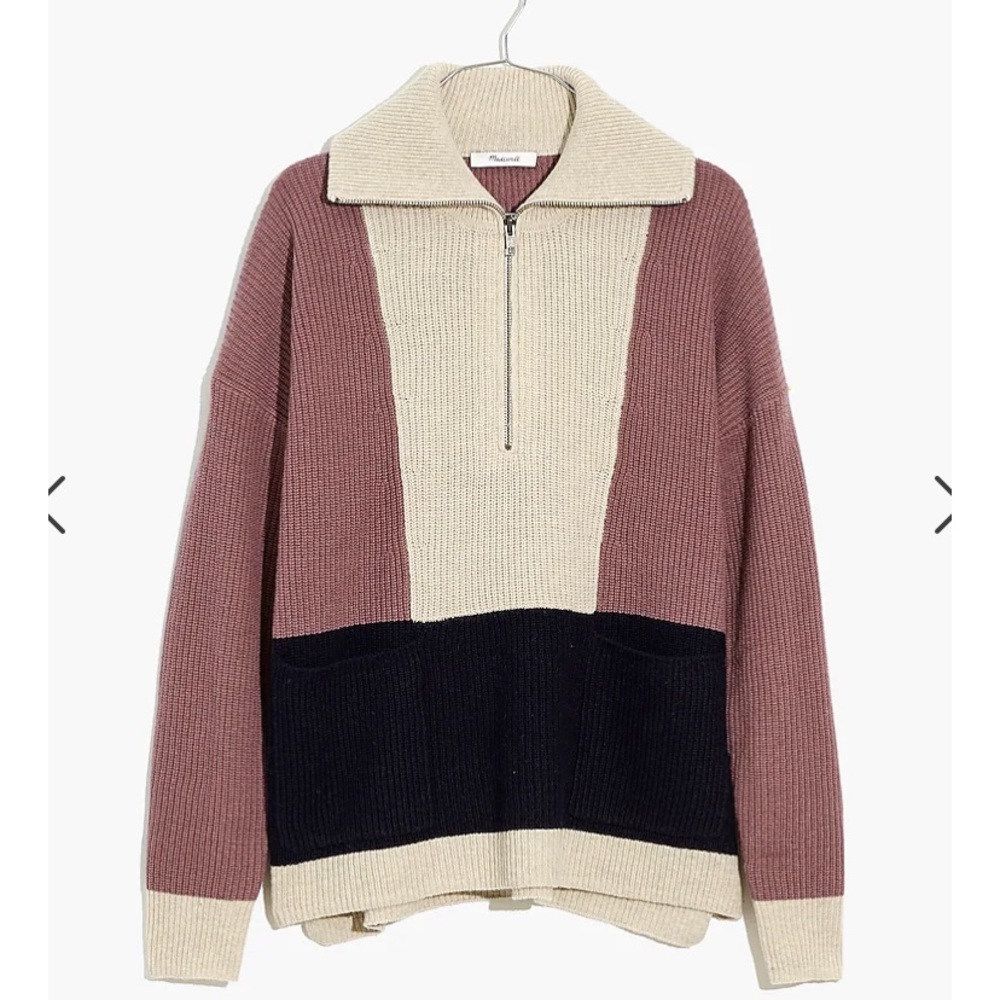 Madewell Glenbrook Half-Zip Pullover Sweater in Colorblock size Medium